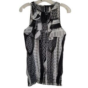 Scott Taylor Dressy Sleeveless Blouse Black and White with Sequins Size Petite M